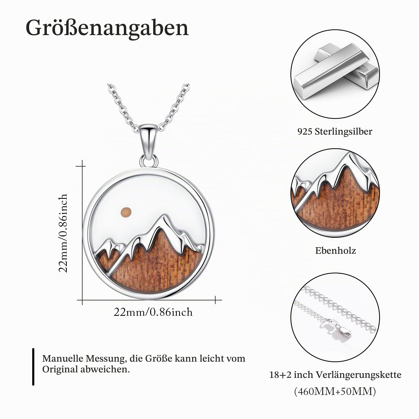 Bergkette für Damen, 925er Sterlingsilber, Senfkorn-Berganhänger, Halskette, christlicher Schmuck, Geschenk für Frauen