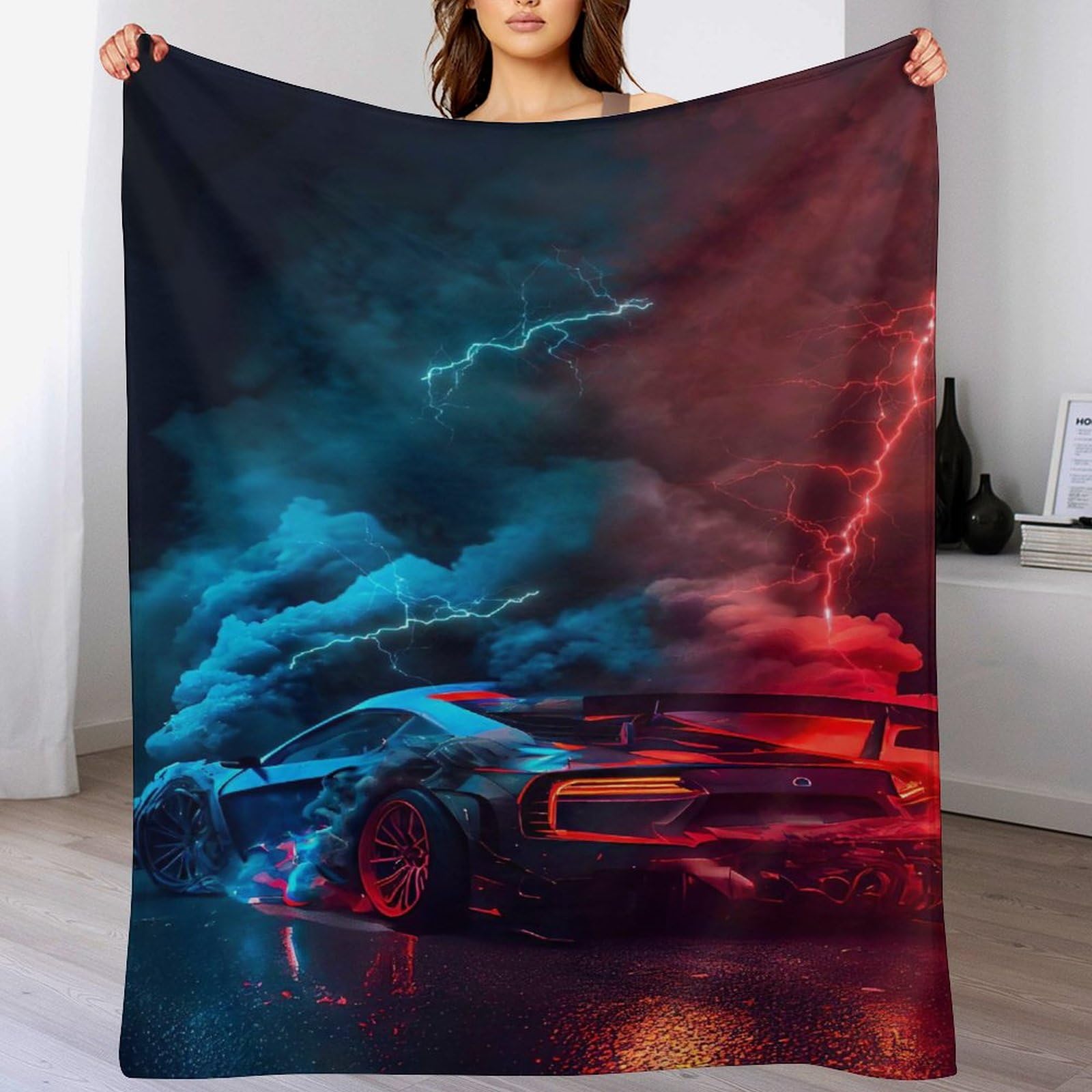 Couverture polaire voiture de sport en flanelle douce pour lit et canapé de 130x150cm