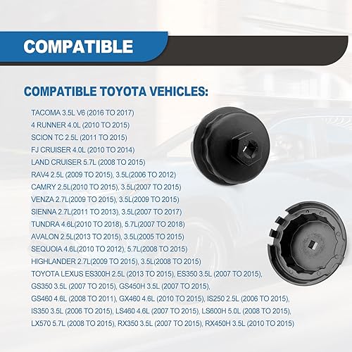 Miniatura 5 de Herramienta de extracción de tapa de filtro de aceite compatible con Toyota, Lexus, RAV4, Camry, Tundra, Highlander, Sienna, enchufe de extracción