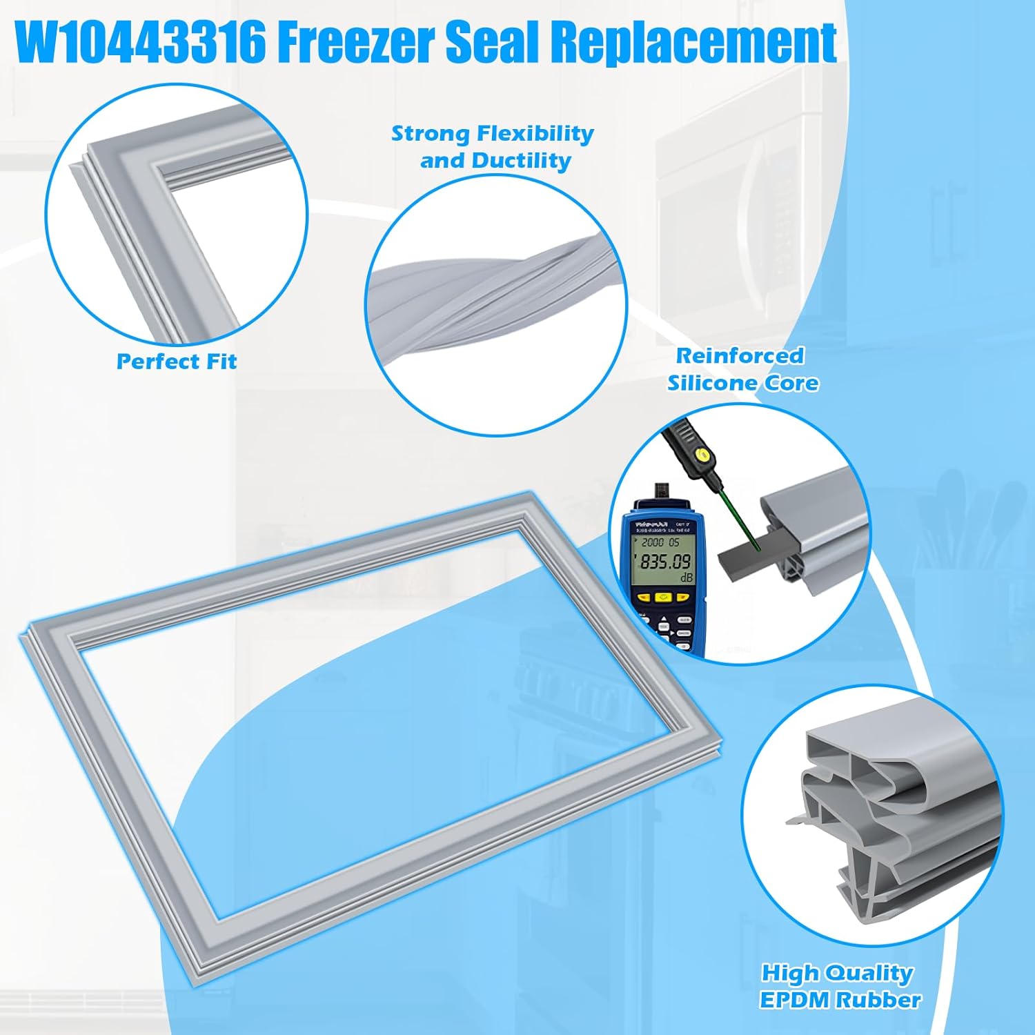 Upgraded W10443316 Refrigerator Door Gasket Compatible with Whirlpool Freezer Door Seal Replacement W10180623 W10571961 W10443316N W10571961N Kenmore KitchenAid Refrigerator Door Seal 23.03" x 28.54"