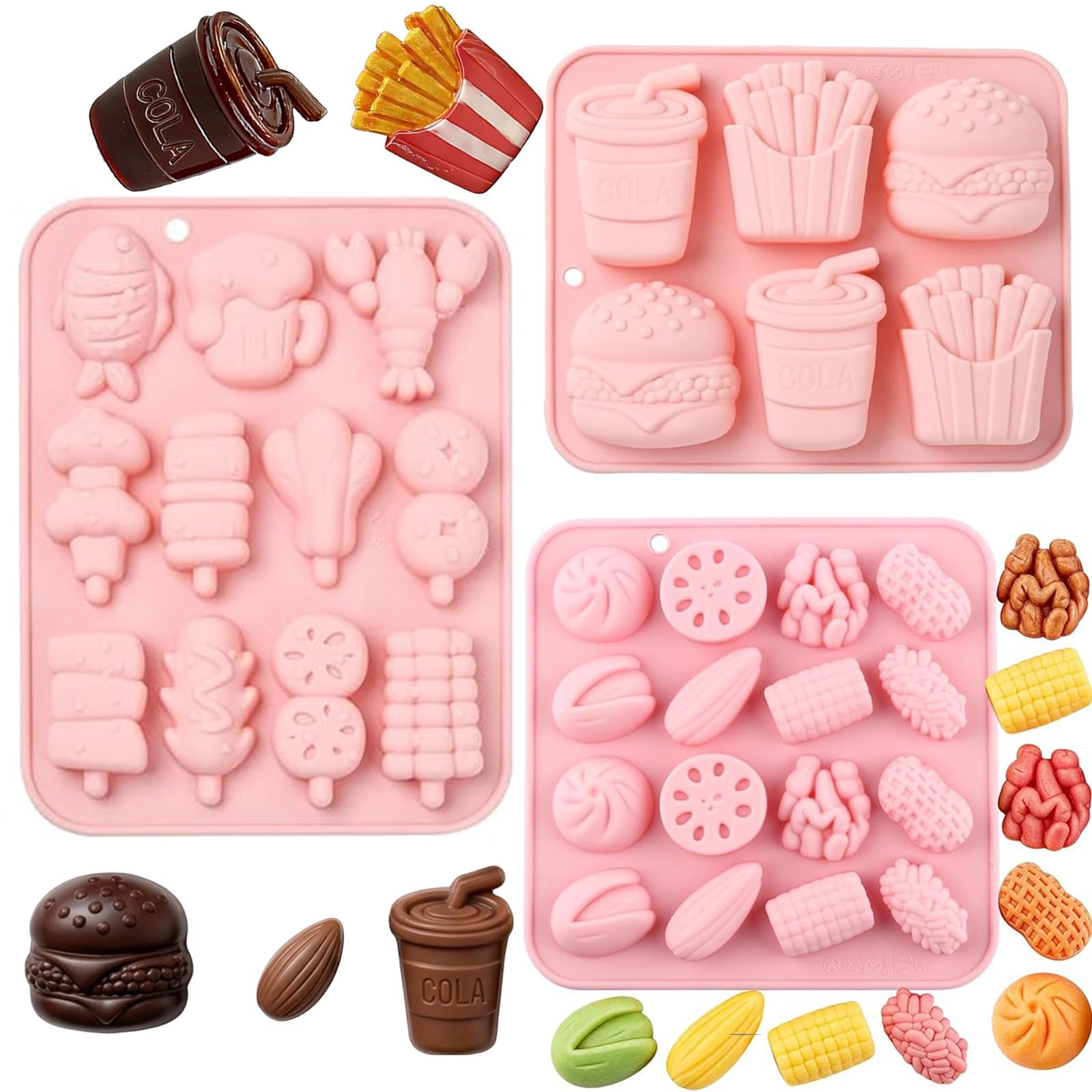 Chocolate Mould Silicone Set 3pcs, Chocolate Clay Soap Moulds Food Shapes | Silicone Mould for Chocolate Craft, Soap Candle Clay Clay Moulds for Art and Craft, Food Theme Shapes, DIY Craft Tool-image-17