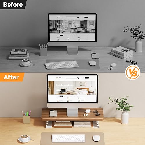 Miniatura 8 de Soporte para monitor, soporte de madera de 24 pulgadas, capacidad de carga de 220 libras, elevador de monitor de escritorio para