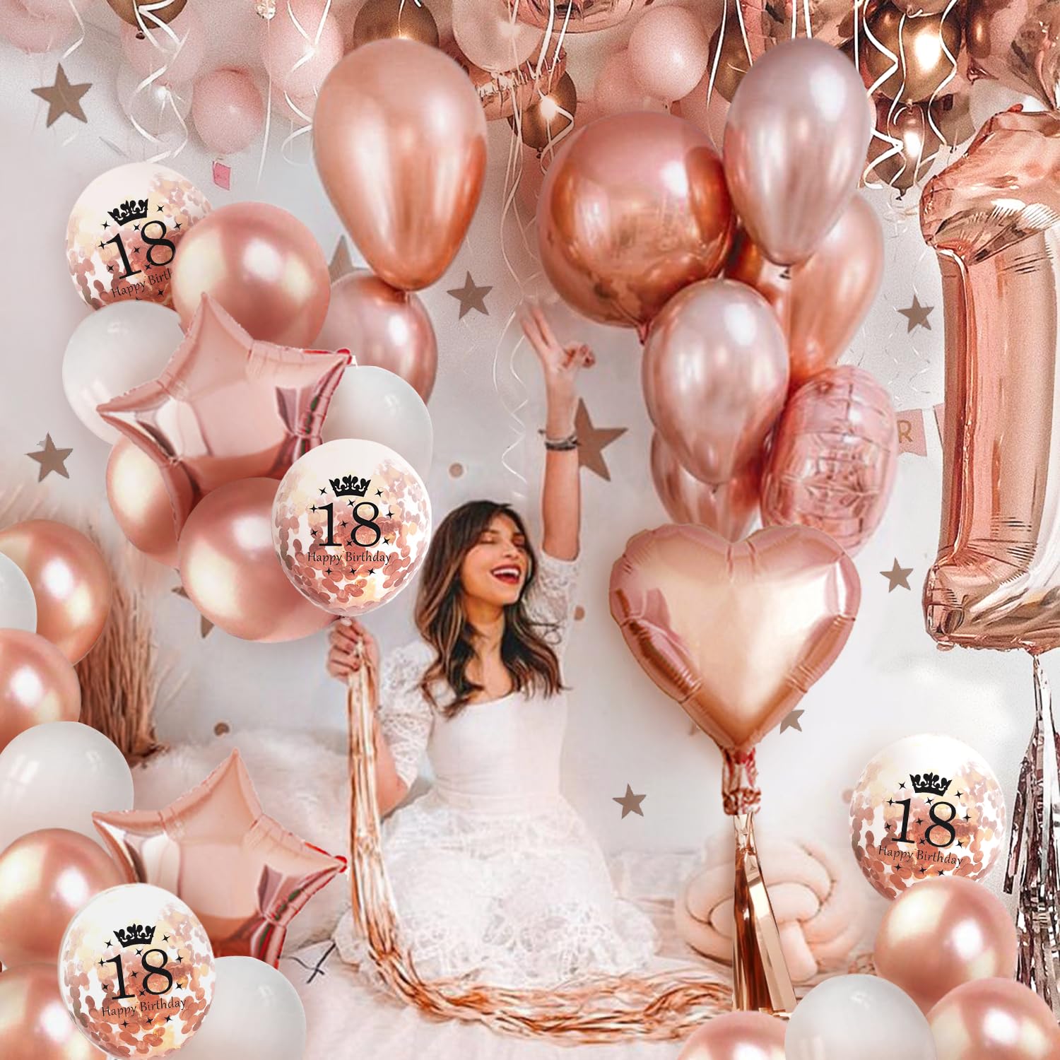 18 Anni Decorazioni Compleanno Ragazza, Palloncini 18 Anni Compleanno Blush Oro Rosa con Striscione 18 Compleanno, Fascia 18 Compleanno, Palloncino Numero 18 per Ragazza 18 Forniture Feste Compleanno