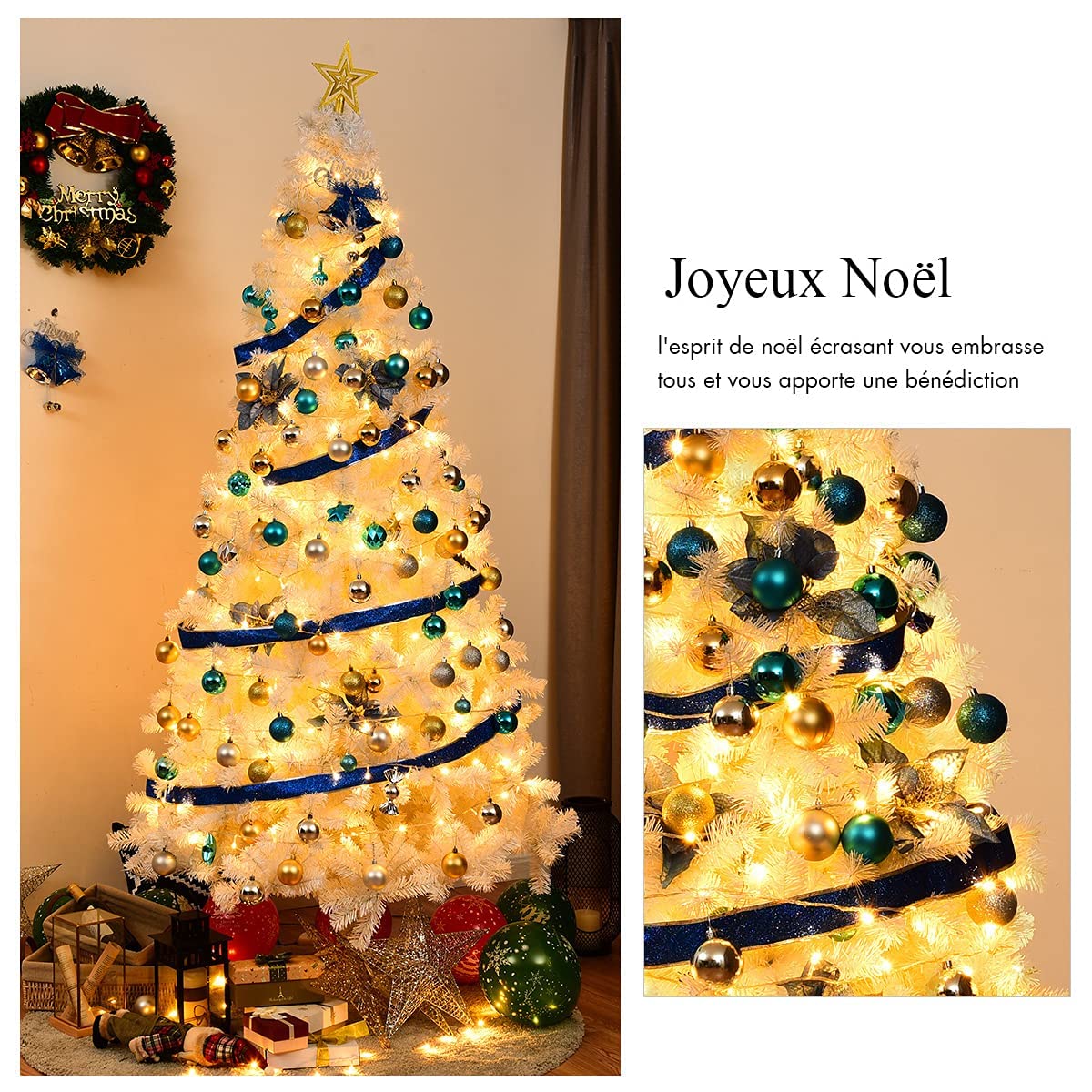 RELAX4LIFE Sapin de Noël Blanc 240 CM, Sapin Noel Artificiel en PVC avec Support en Métal, Arbre de Noël pour Décoration Maison/Bureau/Magasin (Blanc, 240 CM)