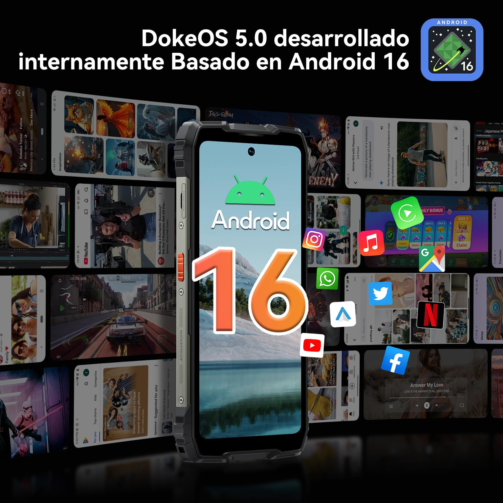 Blackview Rock 3 Movil Irrompible Android 16, 108MP+50MP Movil Indestructible, 32GB+256GB/2TB TF, 10000mAh, Gemini AI, 6.78" FHD+ 120Hz Pantalla, IP69K Impermeable,NFC/OTG/GPS/3 Años de garantía