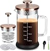 YMMIND French Press Coffee Maker 34 Ounce Espresso Tea Coffee Maker with 4 Filters System, Stainless Steel Plunger and Heat Resistant Borosilicate Glass BPA-Free Brewed Tea Pot Coffee Plunger