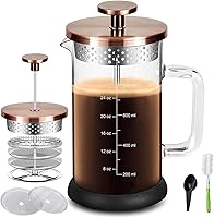 YMMIND 34oz French Press Coffee Maker with 4-Filter System, Stainless Steel Plunger & Heat-Resistant Borosilicate Glass for Rich Coffee & Tea