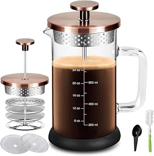 YMMIND 34oz French Press Coffee Maker - 4-Filter Stainless Steel Plunger, Borosilicate Glass, BPA-Free for Rich Coffee & Tea