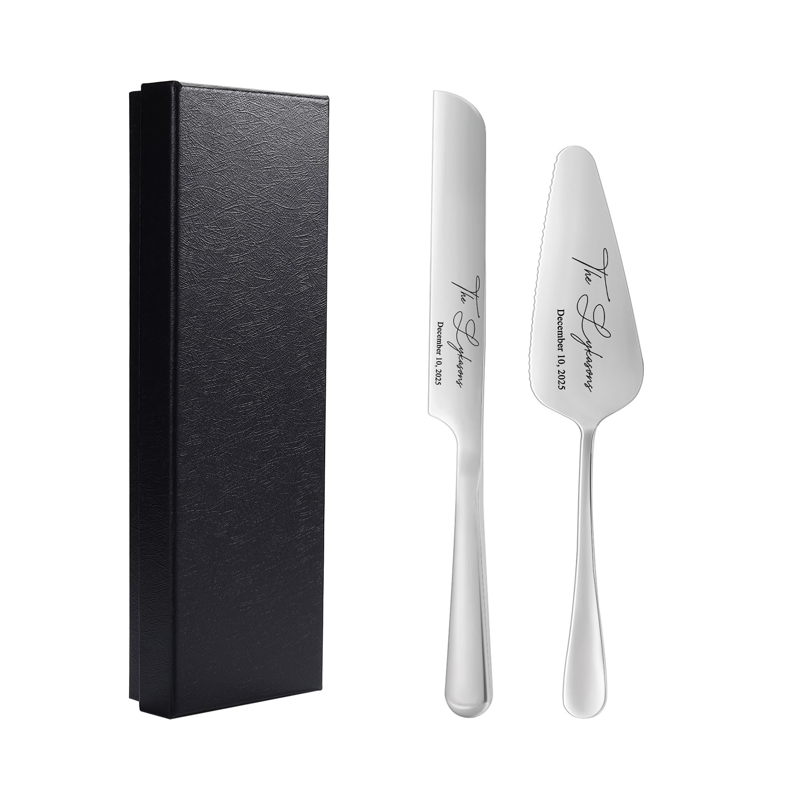 Personalized Wedding Cake Knife & Server Set, Custom Names Cake Cutting Set for Wedding Mr Mrs Gifts, Anniversary Birthday Wedding Registry Bridal Gifts (Silver)