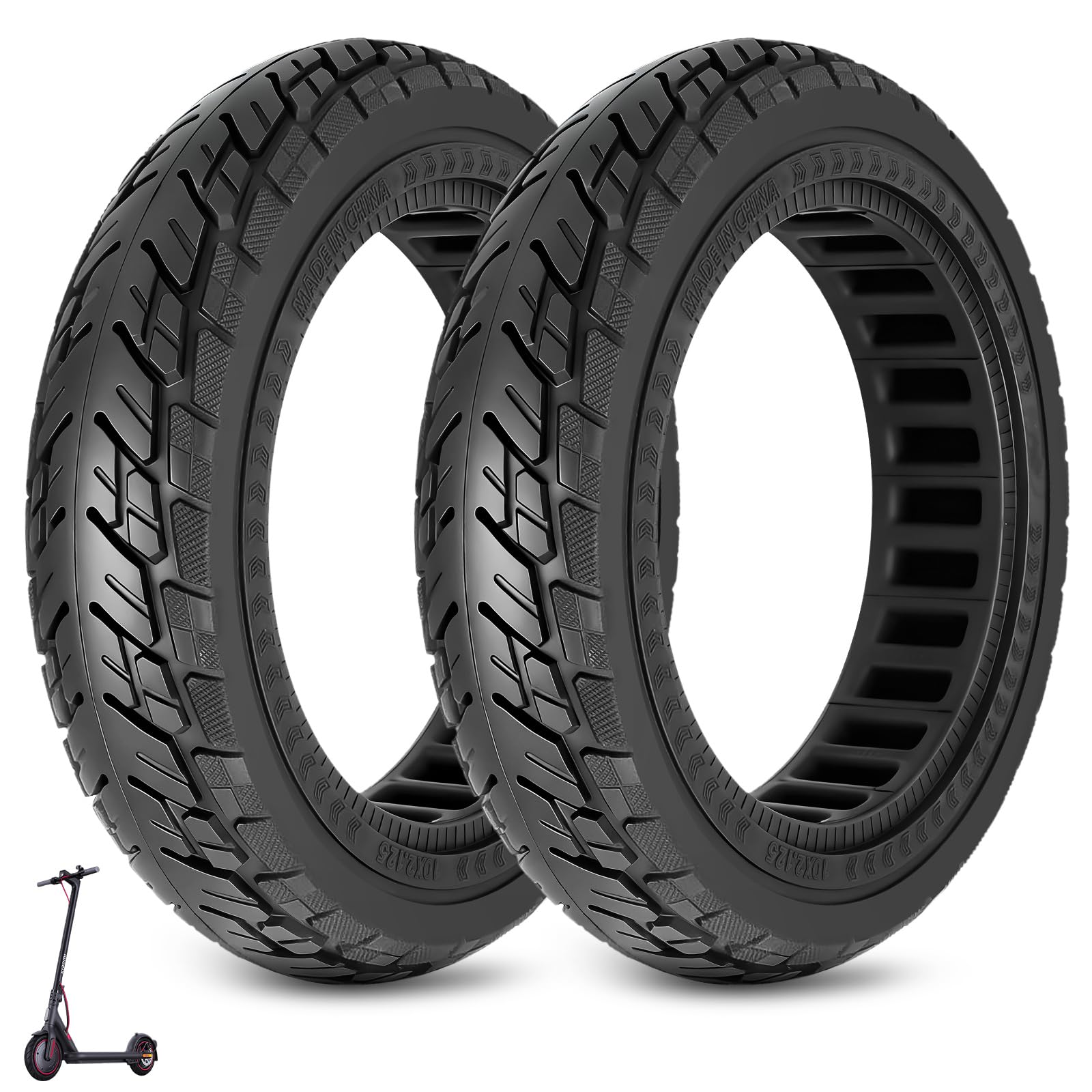 250 x 54 Vollreifen für Xiaomi 4 Pro/Lite Elektroroller, 10 x 2,125 Vollgummireifen für Ninebot F20 F25 F30 F40 Scooter, 10 Zoll Solide Reifen Roller Ersatzreifen (Schwarz-2 Stück)