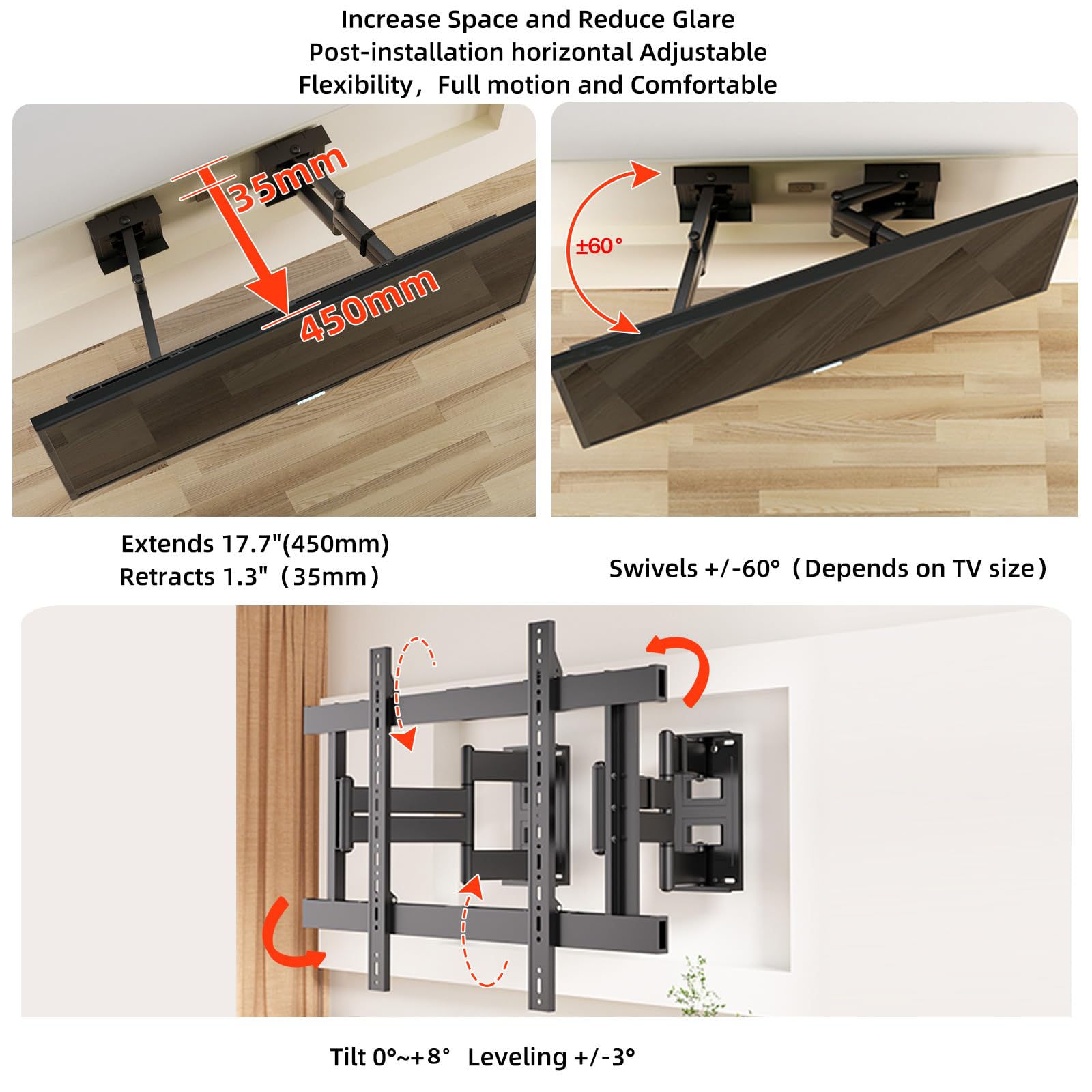 Soporte TV Pared Movimiento Completo 55-120 Pulgadas Televisión hasta 135 kg, Soporte TV 8 brazos MAX VESA 800x600