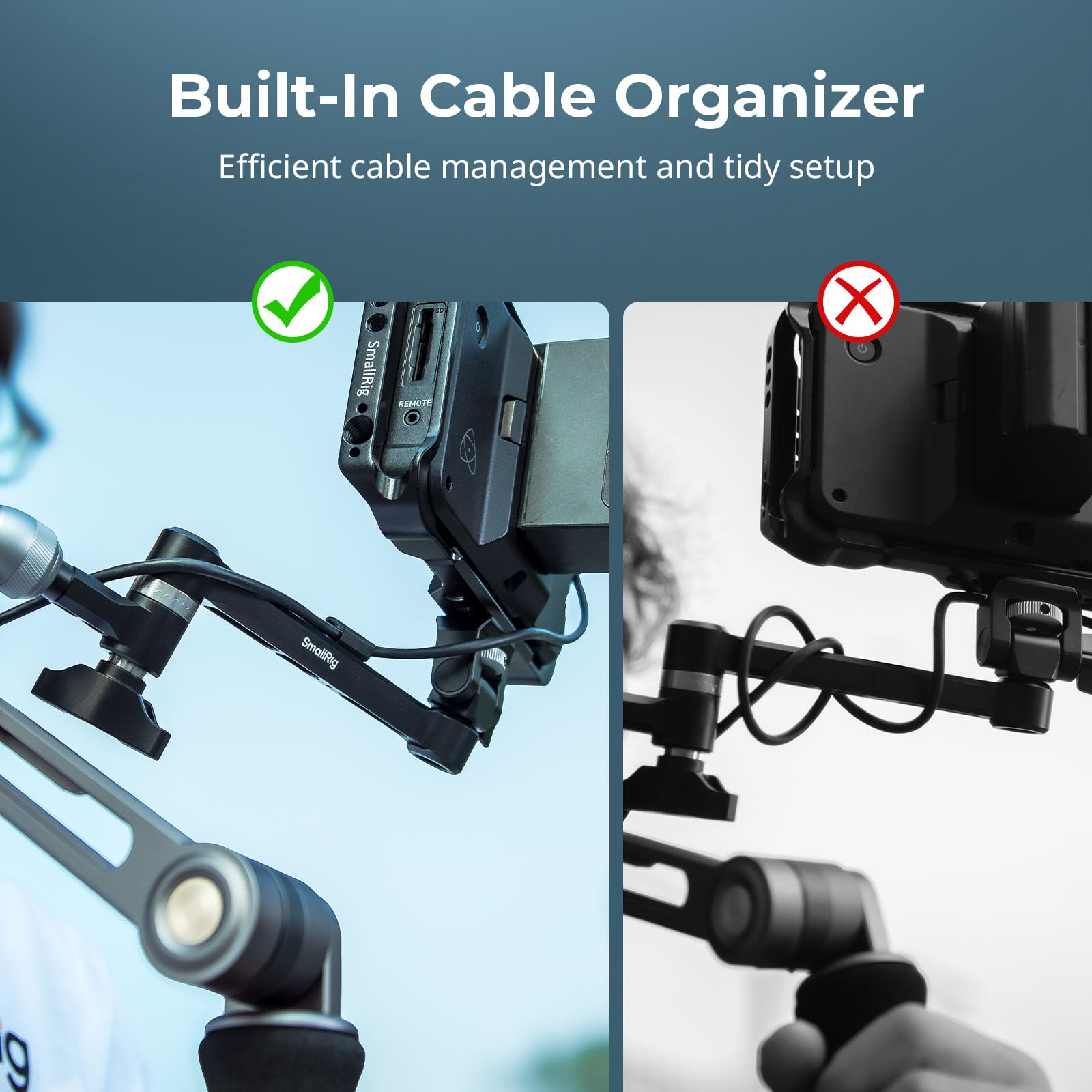 SMALLRIG Magic Arm met 360° Kogelkop en Dempende Arm, Monitorbevestigingen Ontworpen voor Schouder- of Statiefopnamen, Ingebouwde Kabelorganizer, Belasting van 2,0 kg (4,4 lb) - 5141