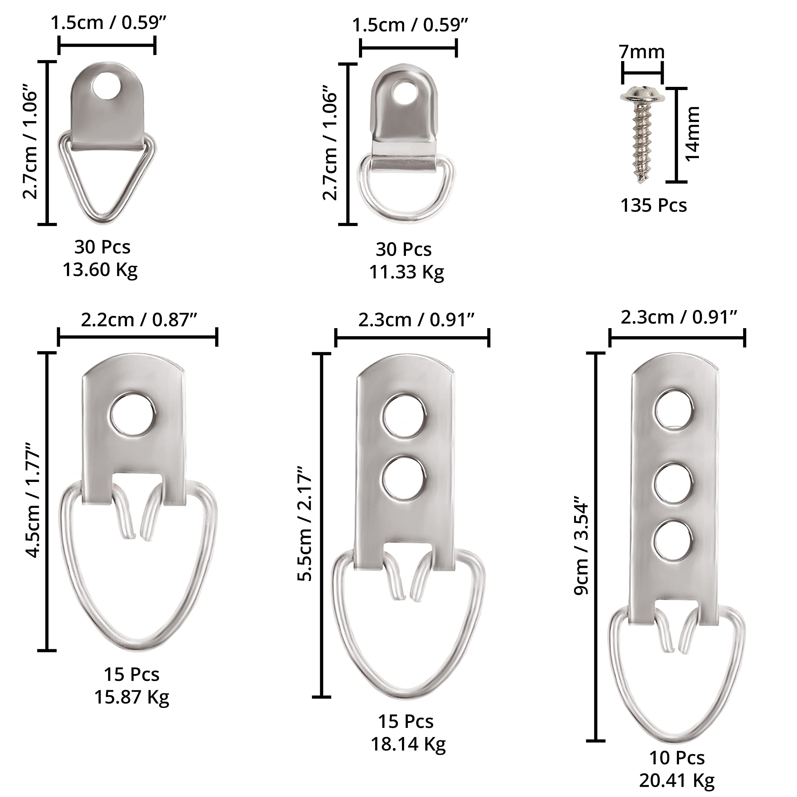 Belle Vous Kit Appendi Quadri da Parete 415pz - Ganci per Quadri Dente Segati Resistenti, Anello a D, Viti di Fissaggio