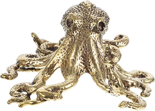 Miniatura 4 de HOMSFOU 5pcs ornamentos pulpo estatuas coleccionables de bronce estatuas pulpo ornamento negro decoración del hogar antiguo cobre figuras animales