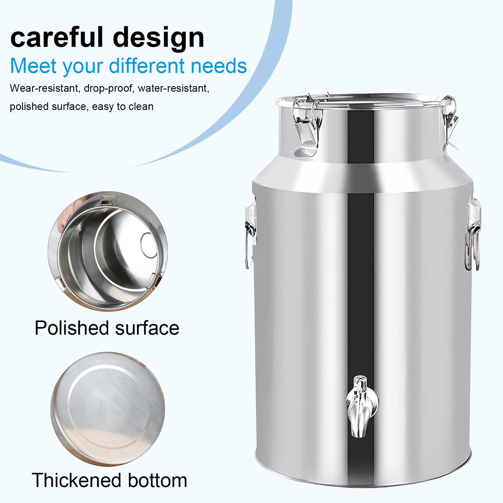 Lata de leche de acero inoxidable de 5L/9L/14L/18L, tanque de fermentación resistente con tapa sellada, ideal para leche, vino, cerveza y transporte de alimentos, jarra de agua