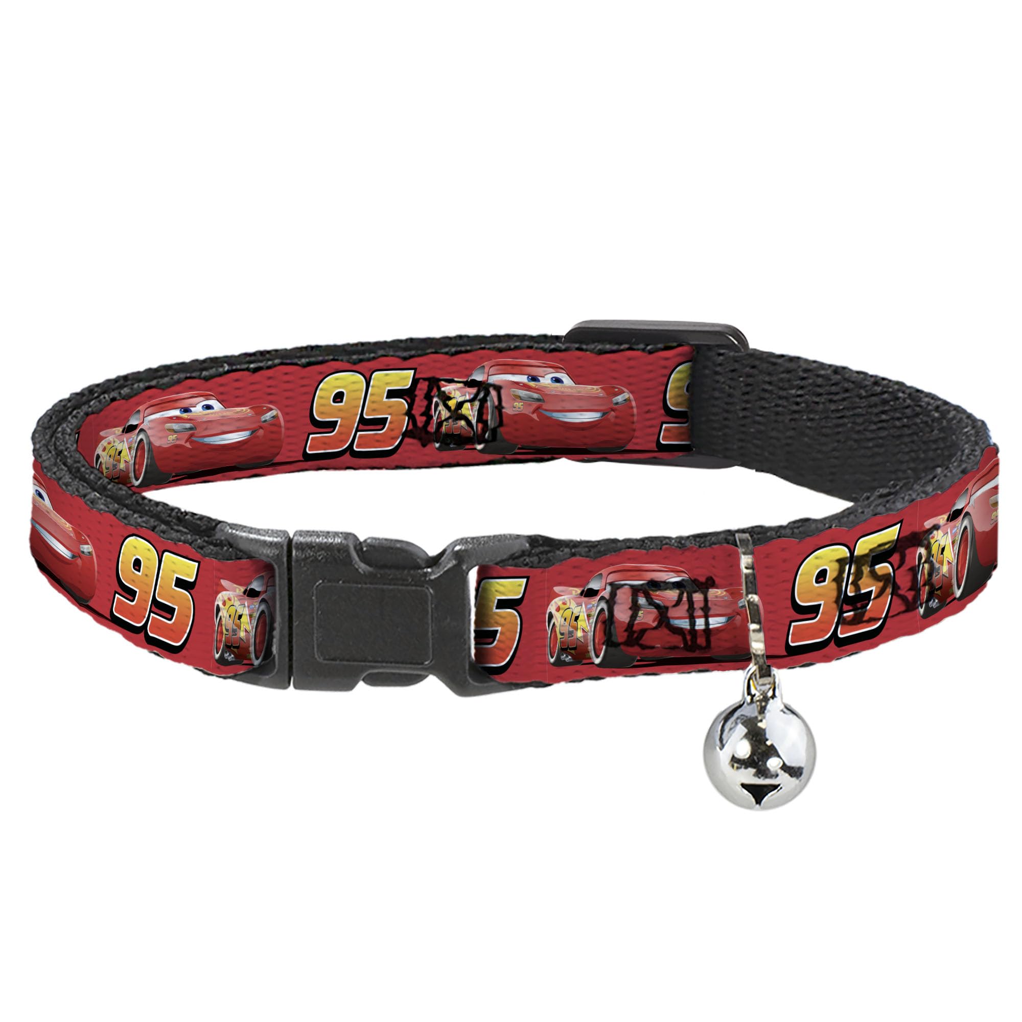 Disney Cat Collar, Breakaway Collar with Bell, Cars Lightning McQueen Smiling Pose 95 Reds White Orange, 8.5 to 12 Inches 0.5 Inch Wide