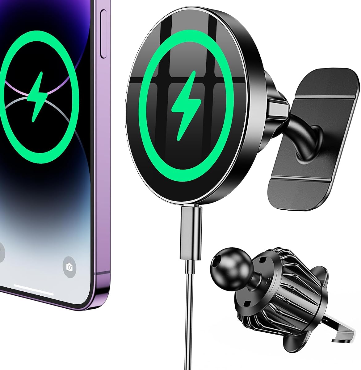 Coolpow Magsafe Car Mount Charger, Magnetic Wireless Car Charger for iPhone | Magsafe Car Charger Magnetic Phone Holders for Your Car Accessories Car Phone Holder Mount for iPhone 17 16 15 (Black)