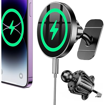 Coolpow for Magsafe Car Mount Charger【100% Stable】15W Magsafe Car Charger Magnetic Phone Holders for Your Car Accessories for Women Men Car Phone Holder Wireless Car Charger for iPhone 17 16 15 14 13