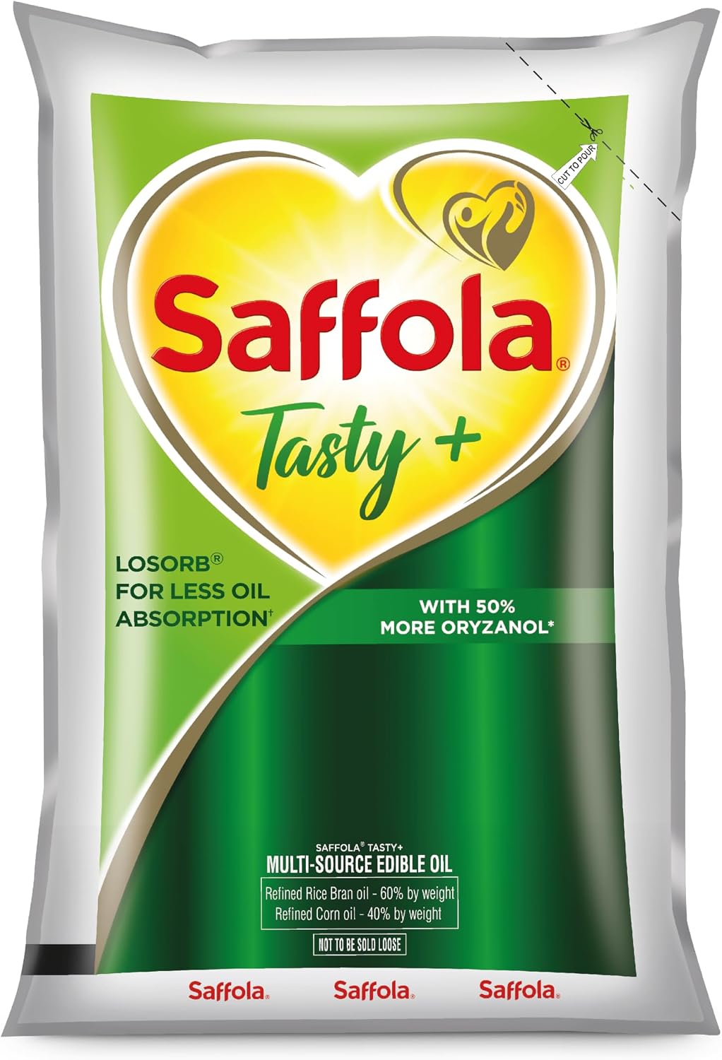 Saffola Tasty Refined Cooking Oil, Blended Rice Bran & Corn Oil, 1L
