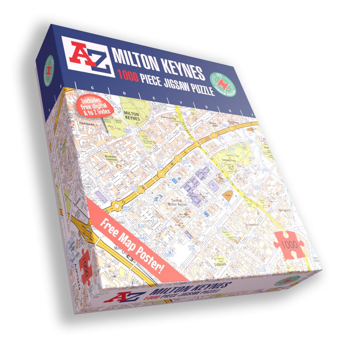 Great Britain A-Z Map of Milton Keynes 1000 Piece Jigsaw Puzzle – Exclusive Street Map – Includes Guide Print & City Index – Nostalgic Gift Mapping Fun for Adults