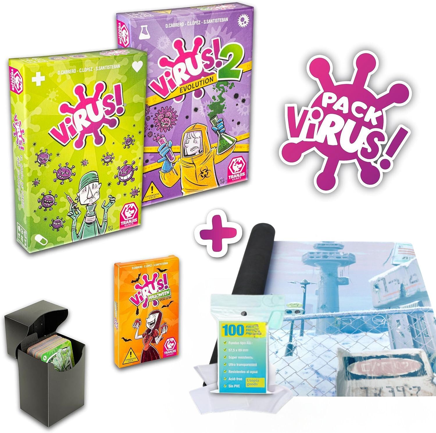 [PACK] Virus 1 - Virus 2 - Virus Halloween - Fundas para cartas - Tapete cartas - Caja para cartas [PACK] Virus Juego Cartas para niños y adultos [JUEGOS DE MESA]