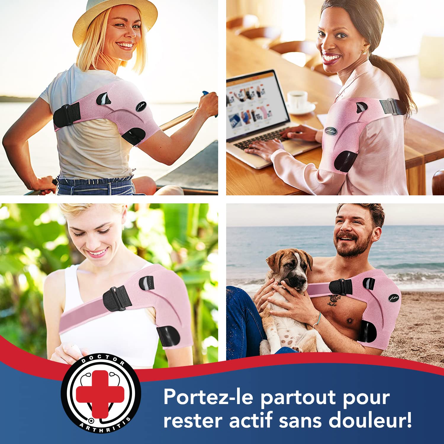 Dr. Arthritis Attelle Epaule Droite/Gauche Conçue par des Médecins, Epauliere Tendinite, Confortable et Antidérapant, Maintien Epaule, Soulage la Douleur, Blessures, Homme, Femme [À l’Unité, Rose]