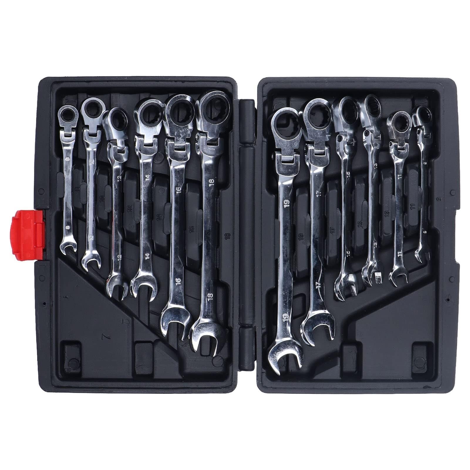 Tool Chest Tool Set 12pcs Ratcheting Wrench Set 8-19mm Metric CR-V Quick Access Spanner with Portable Toolbox Toolbox