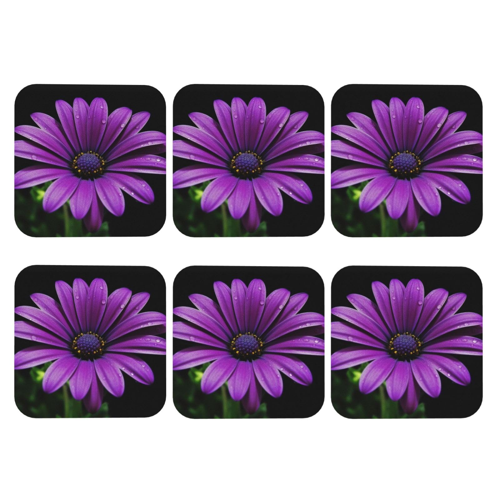 6pcs Leather Coasters for Drinks, Purple Daisy Drink Coasters for Tabletop Protection, 4" Cup Coasters for Coffee Table Decor, Non-Slip Drinking Cup Mat for Hot Or Cold Drink