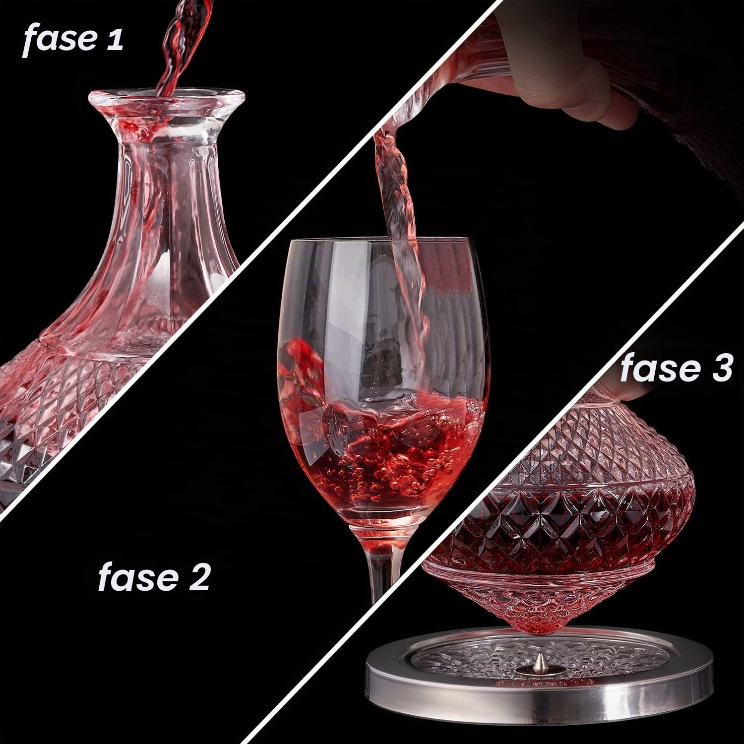 Decanter per Vino Rotazione 360° Rosso Caraffa Aeratore in Vetro 50oz ,Lead Free Crystal Premium Dekanter