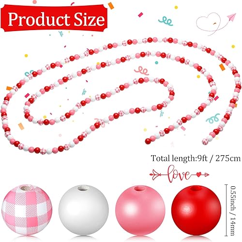 Miniatura 3 de Guirnalda de cuentas de madera de 108 pulgadas, decoración de bandeja escalonada de búfalo a cuadros, guirnalda bohemia de cuentas rústicas de