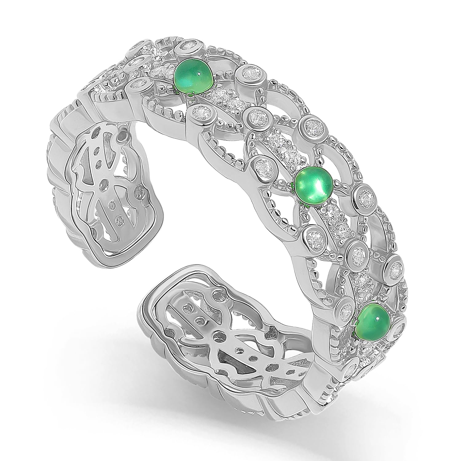 Meissa Anelli in Argento Sterling per Donne, Design Vintage con Tocco Lace e Feitsui Verde, Anelli Spessi Regolabili, Gioiello di Lusso con Scatola Regalo, Argenteo