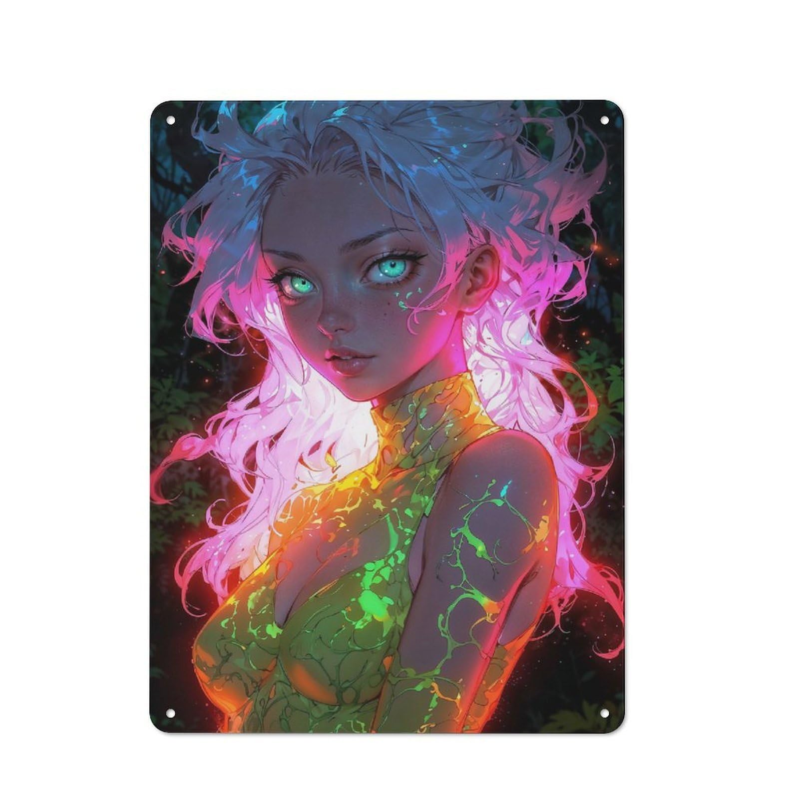 Junmoney Style-19 Decorative Metal Plaque With Luminescent Guardian Design 40X30cm, Casual Utility Space Decor For Patio Bar, Workshop, Shed Or Kitchen