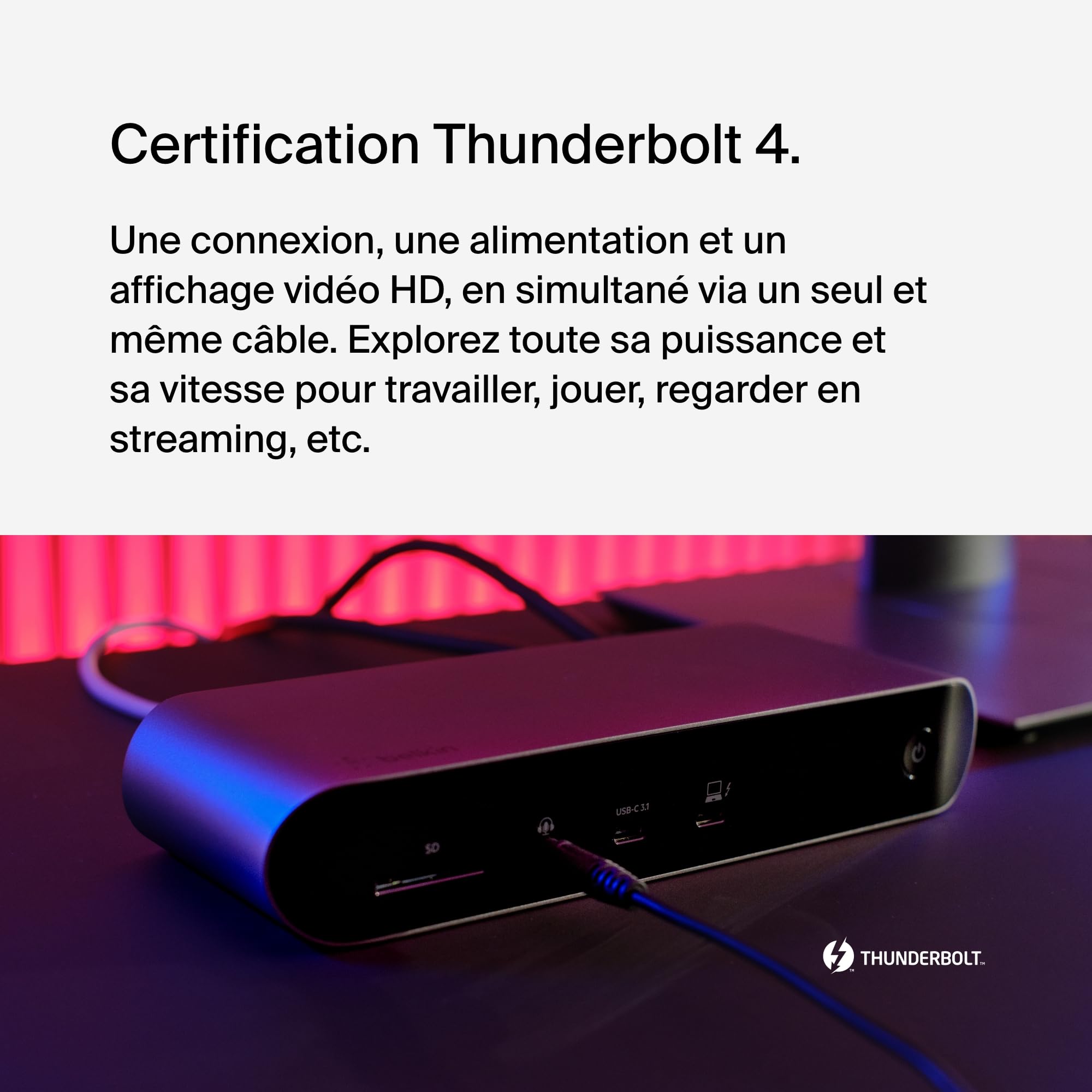 Belkin Station d’Accueil , Affichage Simple 8K à 60 Hz, Compatible Double Affichage 4K, 2 Ports Thunderbolt 4 Dock Pro, 2 Ports HDMI, PD 90 W, entrée/Sortie Audio, MacBook Pro, XPS, etc.