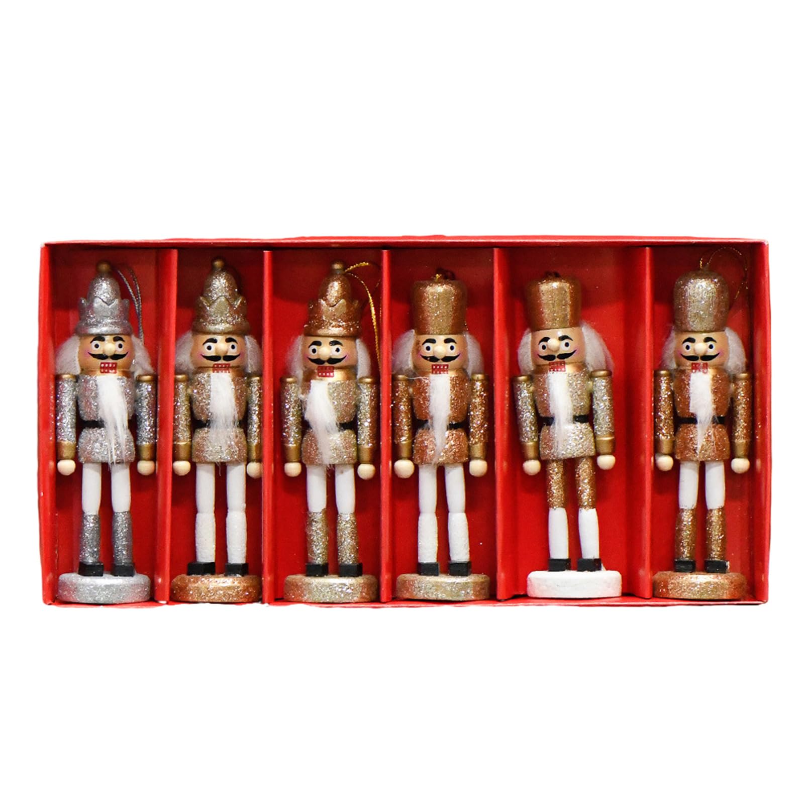 Amosfun Set Di 3 Decorazioni Natalizie In Legno A Forma Di Schiaccianoci - 13 Cm, Con Ciondolo, Oro E Bianco - 2