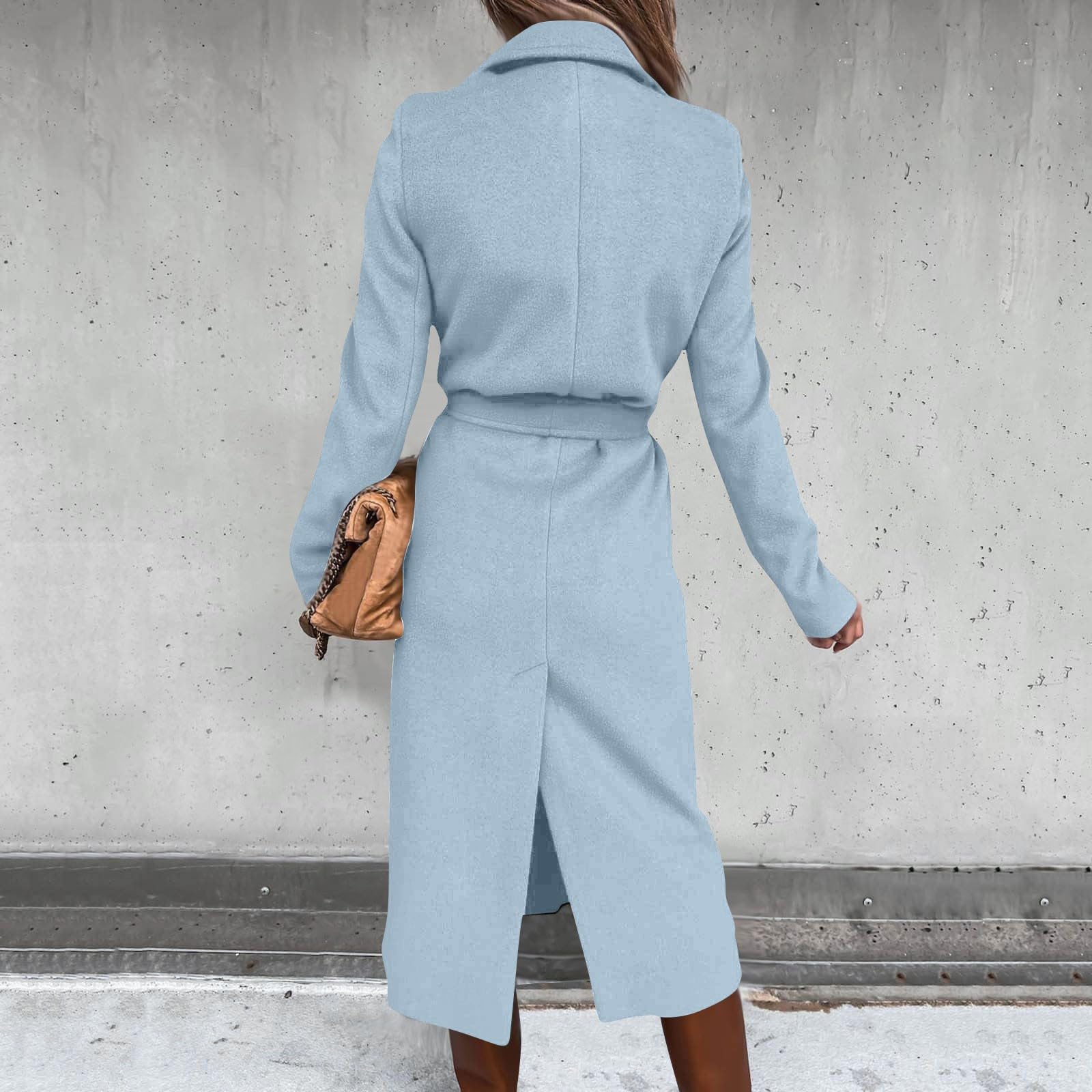 Generisch Wintermantel Damen Lang Wollmantel Elegant Wolljacke Einfarbig