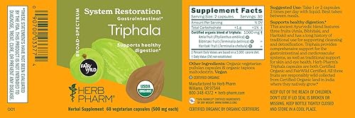 Miniatura 9 de Herb Pharm Cápsulas orgánicas de Triphala USDA  Apoyo de limpieza y desintoxicación y apoyo para la salud digestiva con Amla, Haritaki y Bibhitaki,