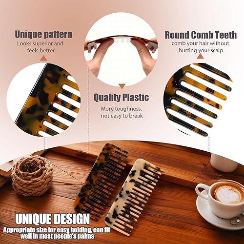Miniatura 5 de Paquete de 2 peines de dientes anchos para mujer, desenredante grande para cabello rizado y ondulado, peine de acetato de celulosa para cabello