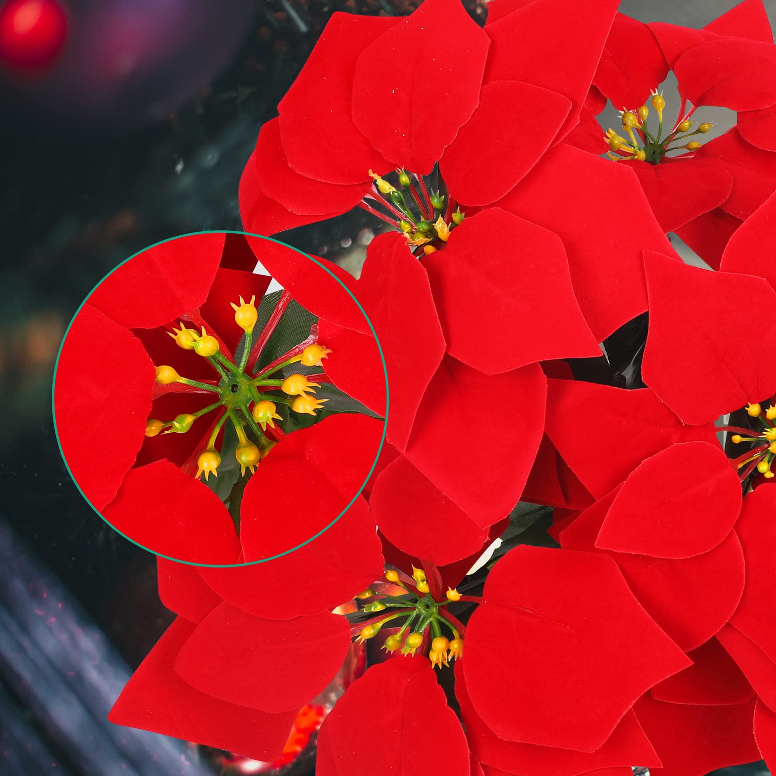 6 Pack Artificial Poinsettia Bushes,17.7 Inch Red 7 Stems Velvet