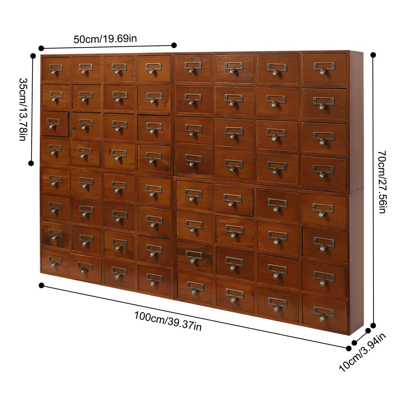 Hilberiazel Huge 64-Drawer Wooden Storage Box, Card Catalog Desk Drawer Organizer, Traditional Apothecary Curio Cabinet, Brown