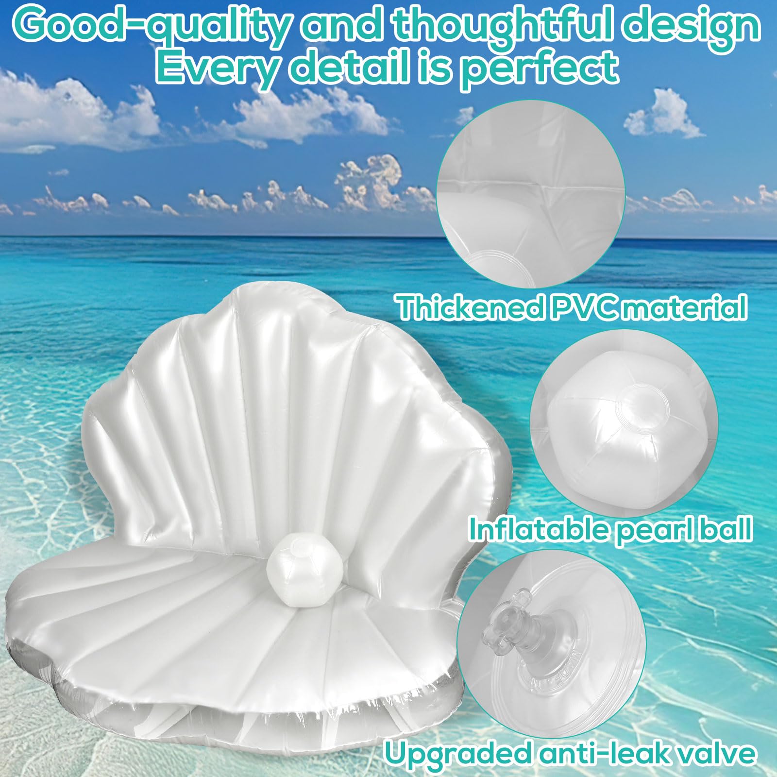 BOXOB Seashell Pool Float, Pearl Ball for Tanning, Ocean Mermaid Theme and Summer Beach Swimming Birthday Party Decorations