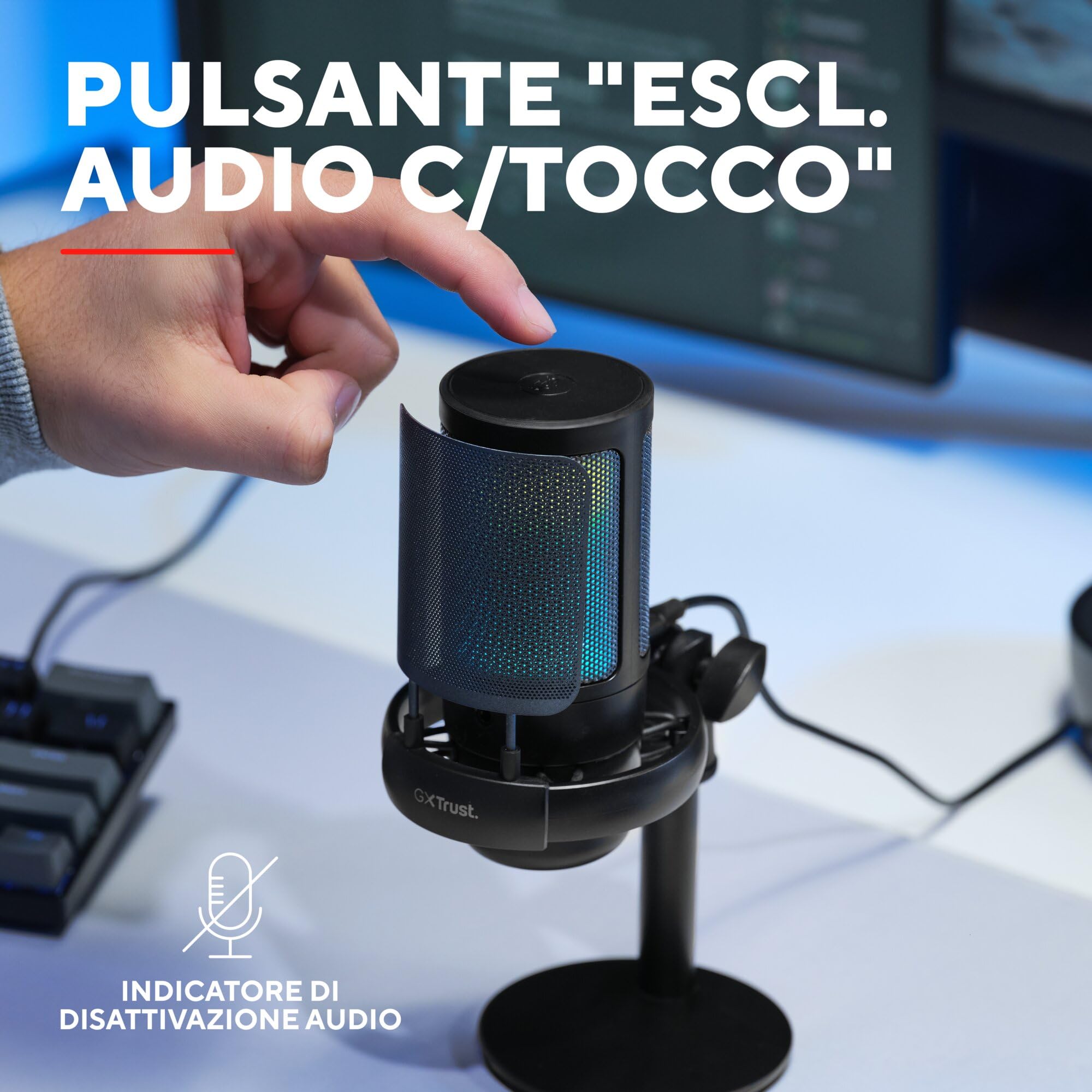 GXTrust 1238 Ruan Microfono USB con Supporto in Metallo, Shock-mount e Filtro Pop, Pattern Cardioide, Microfono Gaming USB per Podcast Youtube, ASMR, Streaming, Twitch, PC, PS4, PS5, Nero