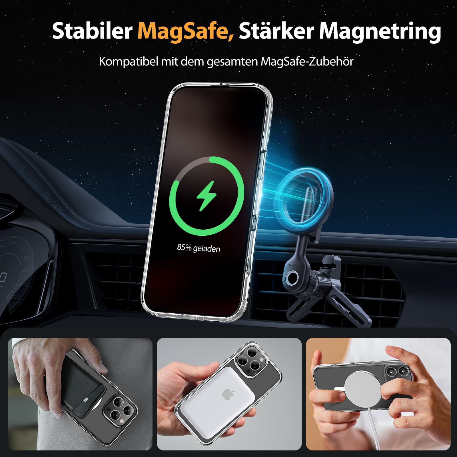 Miracase Magnetisch für iPhone 16 Pro Hülle für Magsafe[mit 2 Schutzglas] Militärschutz Stoßfest Kratzfest Anti-Fingerabdruck Samtige Touch Dünn Handyhülle für iPhone 16 Pro 6,3 Zoll,Transparent