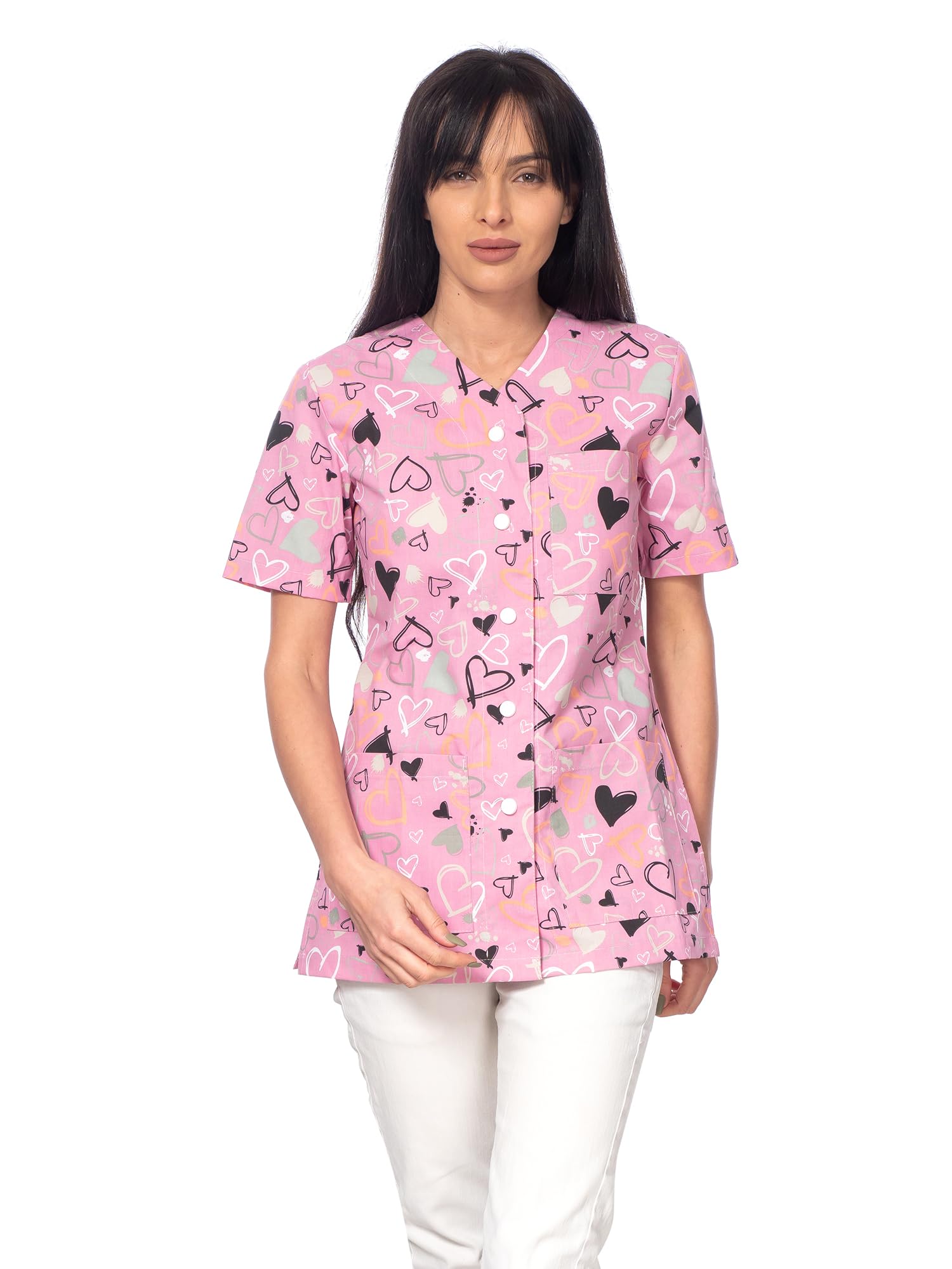 DINOZAVR Carla Sanitario Camisa Médica con Botones a presión y Cuello en V para Mujeres