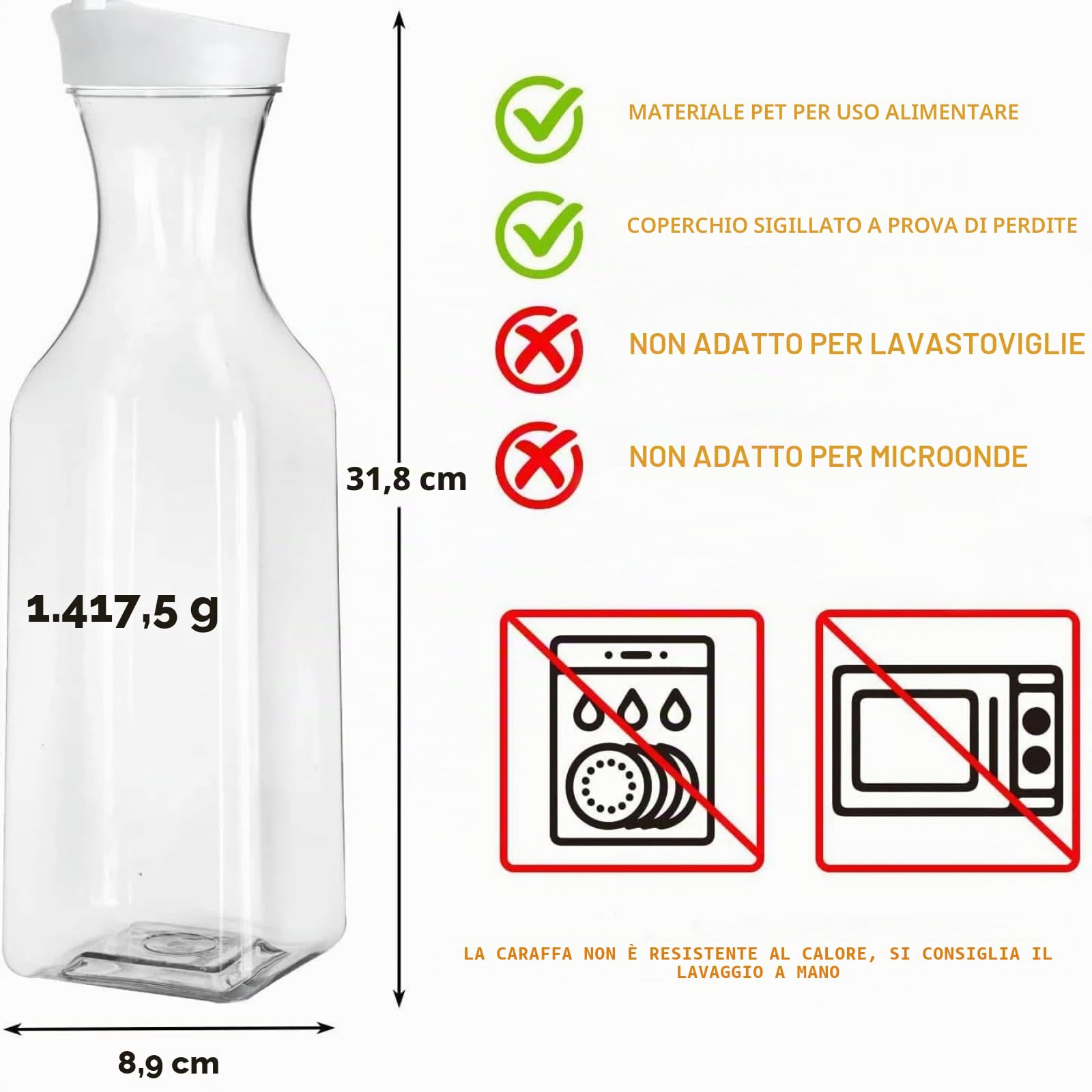Set da 2 pezzi di brocche in plastica da 1,5L con coperchi a flip bianchi brocca per acqua brocca per succo adatta per acqua succo tè freddo soda limonata e altre bevande fredde