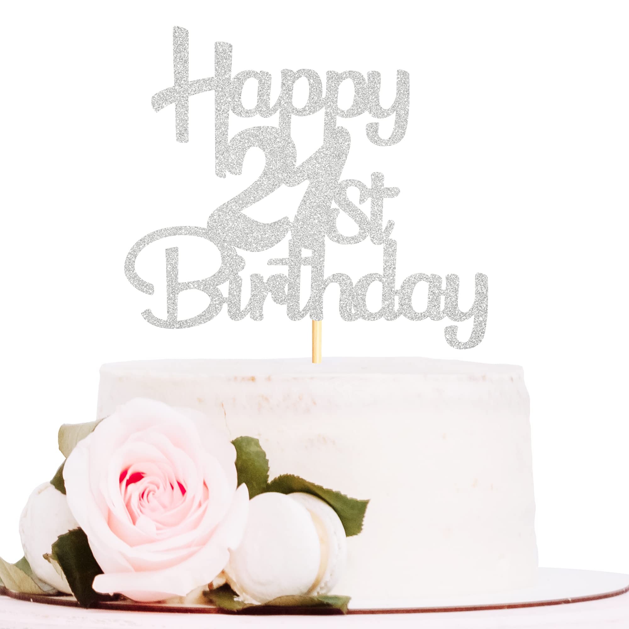 Sotpot Happy 21st Birthday Cake Topper Silver Glitter 21st Cake Toppers 21 Birthday Cake Decorations for Cheers to 21 Fabulous Birthday Party Supplies