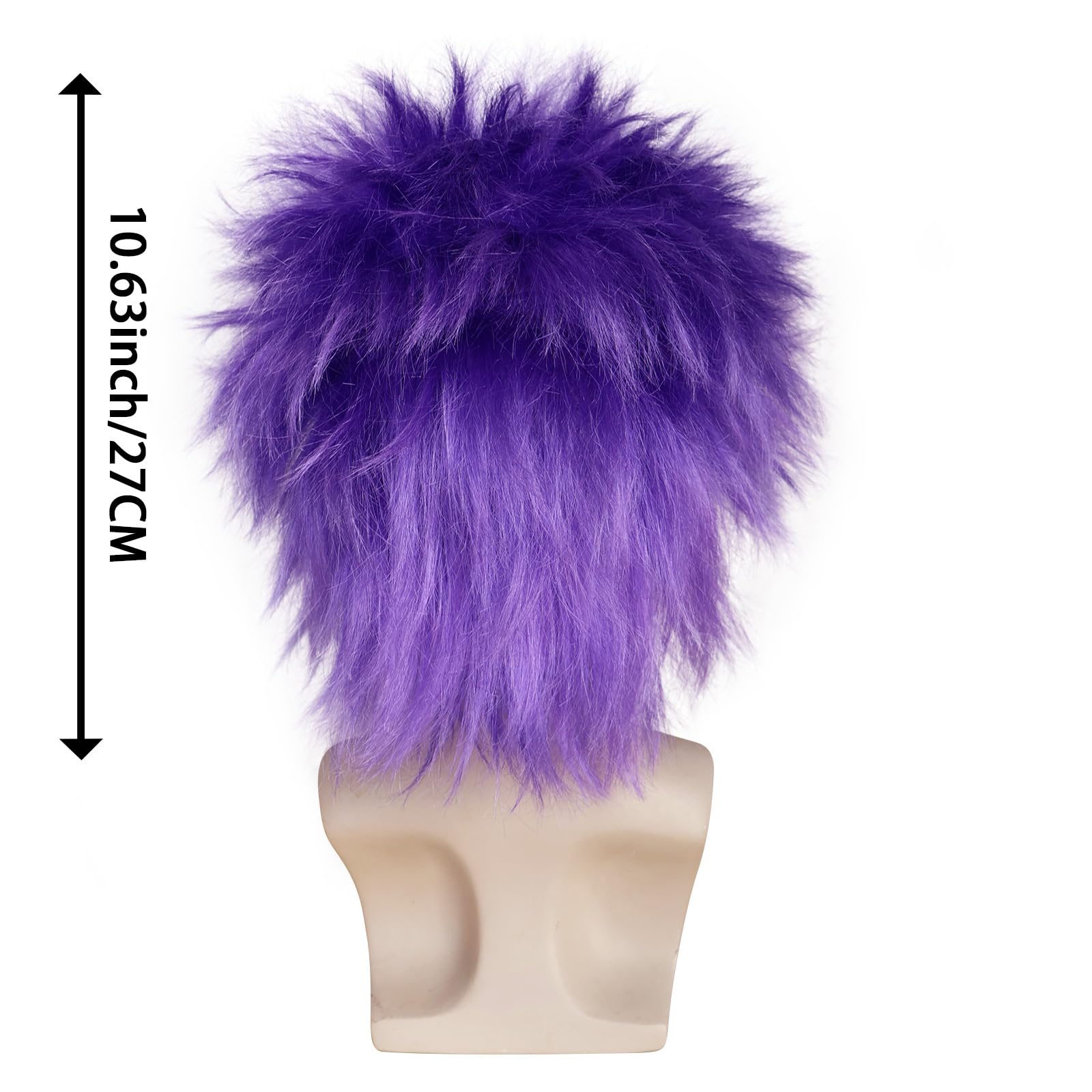 BECULINA Purple Spiky Wig +Hair Cap Synthetic Short Crazy Funny Wig for Cosplay Purple Party Wigs Halloween Characters Party Themes Music Festivals Costume Wigs for Adults Men Women - Image 4