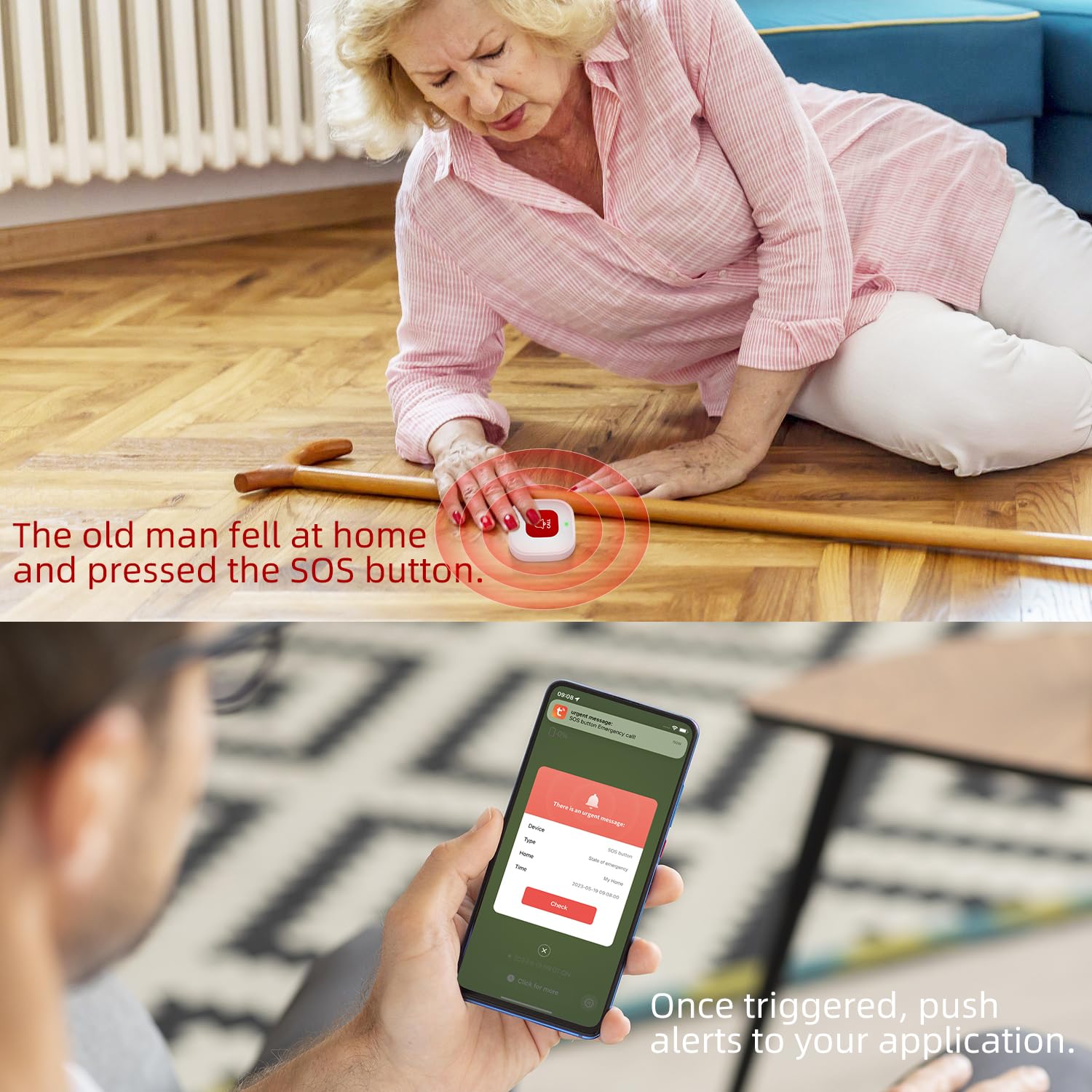 Pulsante di chiamata WiFi Caregiver per anziani a casa con notifica app, monitoraggio anziani, cercapersone assistente, sistemi di allarme vita per anziani senza canone mensile, compatibile con APP