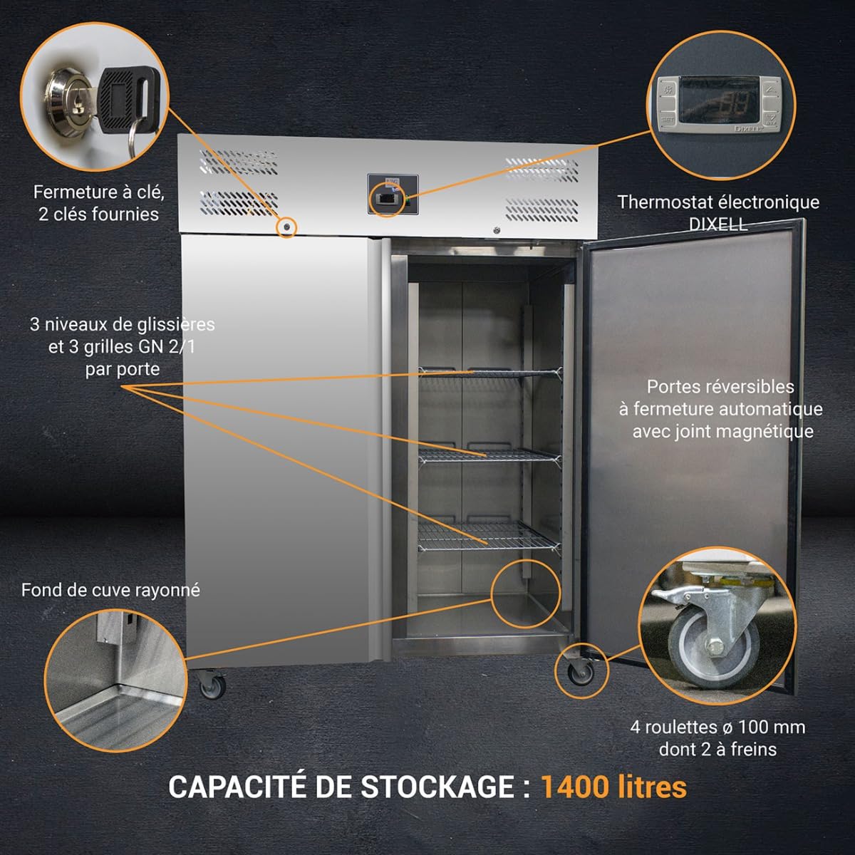 L2g Refrigerated cabinet Inox 1400 liters