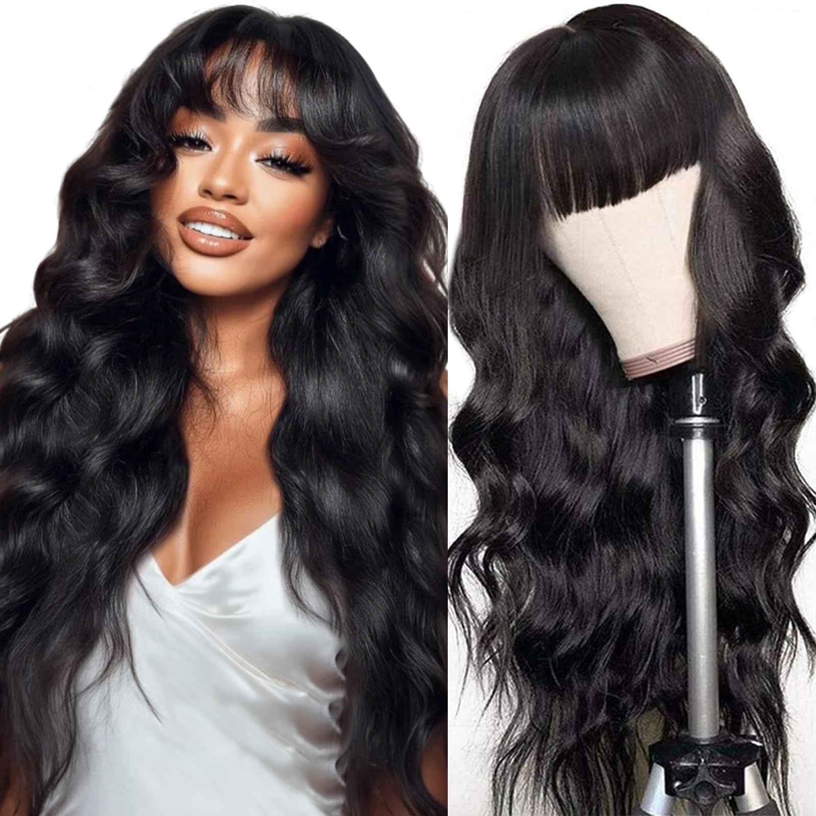 Perruque Cheveux Humain Frange 20 Pouces 2x4 Lace Glueless Body Wave Brésilien Naturelle