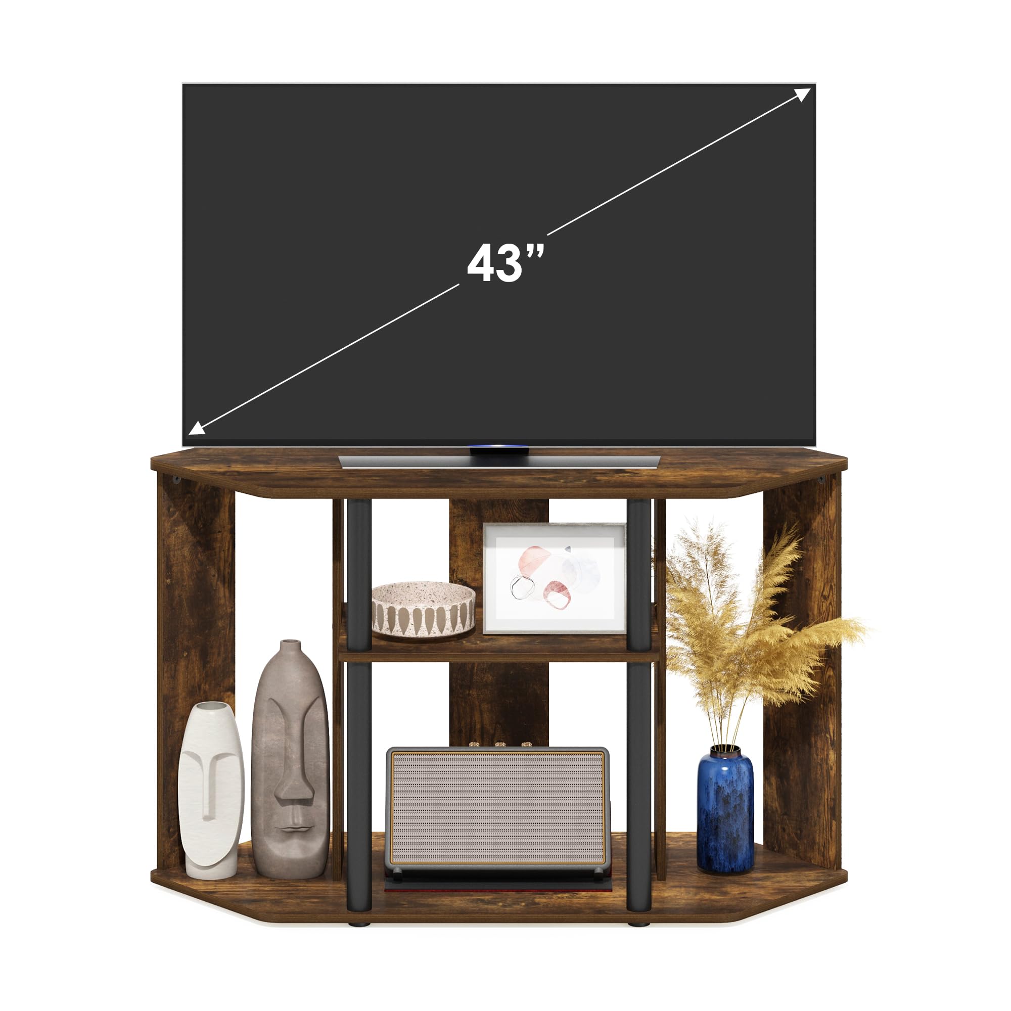 Furinno Classico Porta Pali in plastica per TV Fino Pollici, Legno ingegnerizzato, Pino Ambrato/Nero, 43-inch